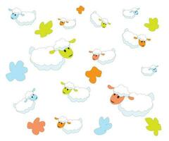 Cartoon and colorful cute sheep pattern vector illustration on white background.