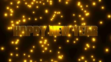 Happy New Year with golden falling particle on black background. 4K UHD. 3d rendering. video