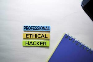 Professional Ethical Hacker text on top view isolated on white background. photo