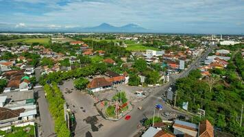 Aerial view of Bus Sukoharjo Terminal, place for people waiting to travel from the source to go with the capability to concentrate on. Solo - Indonesia. December 6, 2021 photo