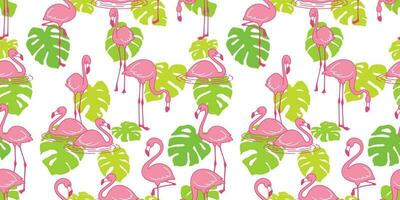 Flamingo seamless pattern vector pink Flamingos exotic bird monstera leaf tropical summer scarf isolated tile background repeat wallpaper cartoon illustration