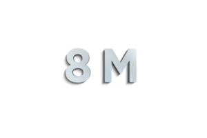 8 million subscribers celebration greeting Number with steel design png