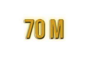 70 million subscribers celebration greeting Number with golden design png