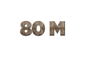 80 million subscribers celebration greeting Number with old walnut wood design png