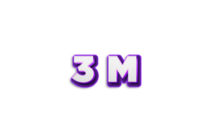 3 million subscribers celebration greeting Number with purple 3d design png