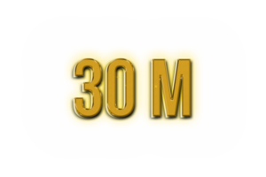 30 million subscribers celebration greeting Number with golden design png