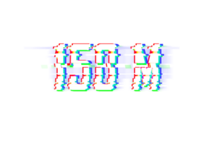 150 million subscribers celebration greeting Number with glitch design png