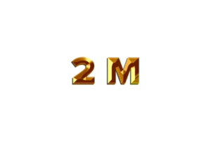 2 million subscribers celebration greeting Number with golden design png