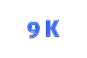 9 k subscribers celebration greeting Number with blue glossi design png
