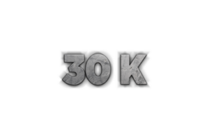 30 k subscribers celebration greeting Number with concrete design png