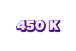 450 k suscriptores celebracion saludo número con púrpura 3d diseño png