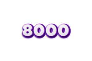 8000 subscribers celebration greeting Number with purple 3d design png