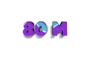 80 million subscribers celebration greeting Number with blue purple design png