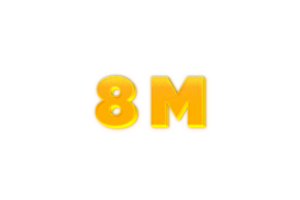 8 millón suscriptores celebracion saludo número con amarillo diseño png