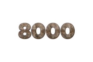 8000 subscribers celebration greeting Number with old walnut wood design png