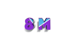 8 million subscribers celebration greeting Number with blue purple design png