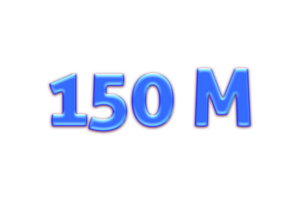 150 million subscribers celebration greeting Number with blue glosse design png