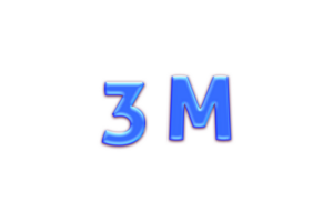 3 million subscribers celebration greeting Number with blue glosse design png