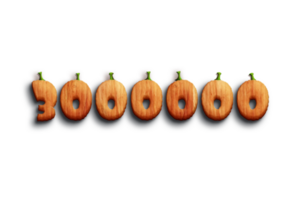 3000000 suscriptores celebracion saludo número con calabaza diseño png