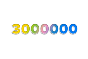 3000000 subscribers celebration greeting Number with 3d extrude design png