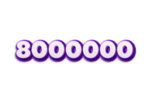 8000000 subscribers celebration greeting Number with purple 3d design png