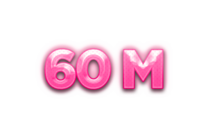 60 60 millón suscriptores celebracion saludo número con rosado diseño png