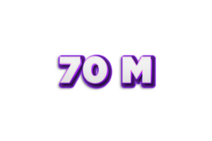 70 million subscribers celebration greeting Number with purple 3d design png