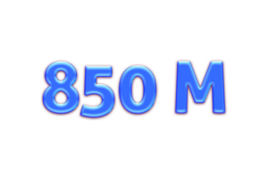 850 millón suscriptores celebracion saludo número con azul brillo diseño png