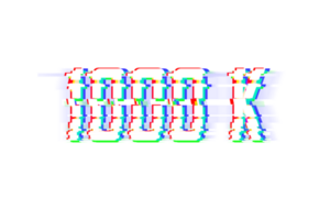 1000 k subscribers celebration greeting Number with glitch design png