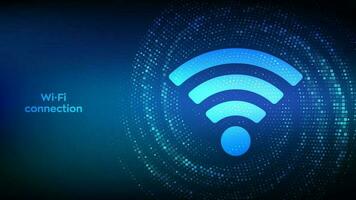 Wifi red icono. Wisconsin fi signo. wlan acceso, inalámbrico punto de acceso señal símbolo. móvil conexión zona. datos transferir. enrutador móvil transmisión. binario código datos fluir túnel deformación. vector ilustración.