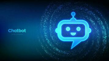 Robot chatbot head icon. Chatbot assistant application. Artificial intelligence conversation assistant concept. Binary code Data Flow. Virtual tunnel warp made with digital code. Vector Illustration.