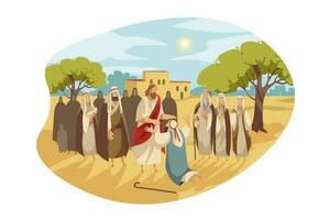 Messiah heals blind man, Bible concept vector