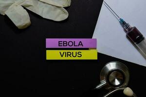 Ebola Virus text on Sticky Notes. Top view isolated on office desk. HealthcareMedical concept photo