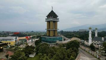 Aerial View of the pedestrian bridge that connects the Al Fathu Mosque and the Sabilulungan Cultural Gedong which is in the Soreang area. Bandung, Indonesia, November 22, 2022 photo