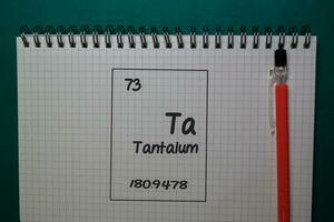 Tantalum - Ta. write on a book isolated on Office Desk photo