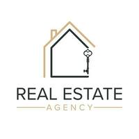 Real estate agency vector logo design. House and key logotype. Realtor logo template.