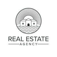 Real estate agency vector logo design. House and seascape logotype. Realtor logo template.