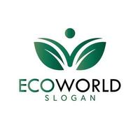 Eco world vector logo design. Human and leaves logotype. Organic emblem logo template.