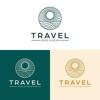 Travel vector logo design. Field and sunset logotype. Nature landscape logo template.