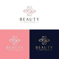 Beauty vector logo design. Tulip flowers and leaves emblem. Cosmetics logo template.