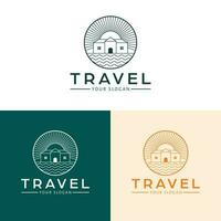 Travel vector logo design. House and sea logotype. Real estate logo template.