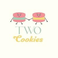 Two cookies vector logo design. Cartoon cooky illustration. Abstract sweets logo template.