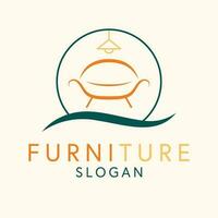 Furniture vector logo design. Couch and lamp logotype. Interior logo template.