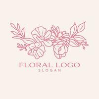 Floral vector logo design. Flowers and leaves emblem. Cosmetics logo template.
