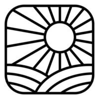 Sun and field vector icon design. Landscape flat icon.