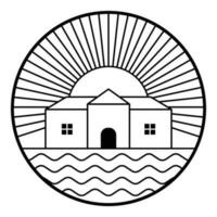 House and seascape vector icon design. Travel flat icon.