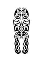 Face in the style of ancient tribes. Black tattoo patterns. Isolated on white background. Vector illustration.