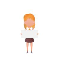 Little girl with a blank banner and space for your text. Design in cartoon style. . vector