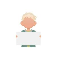 Preschool boy Holds a white sheet in his hands. Isolated. Cartoon style. vector