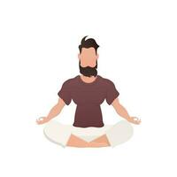 A man sits and meditates. Isolated. Cartoon style. vector